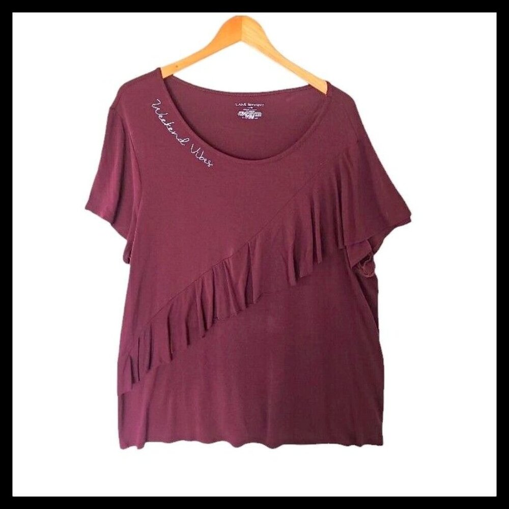 Lane Bryant Weekend Vibes Embroidery Short Sleeve Red Shirt Plus size 18 20